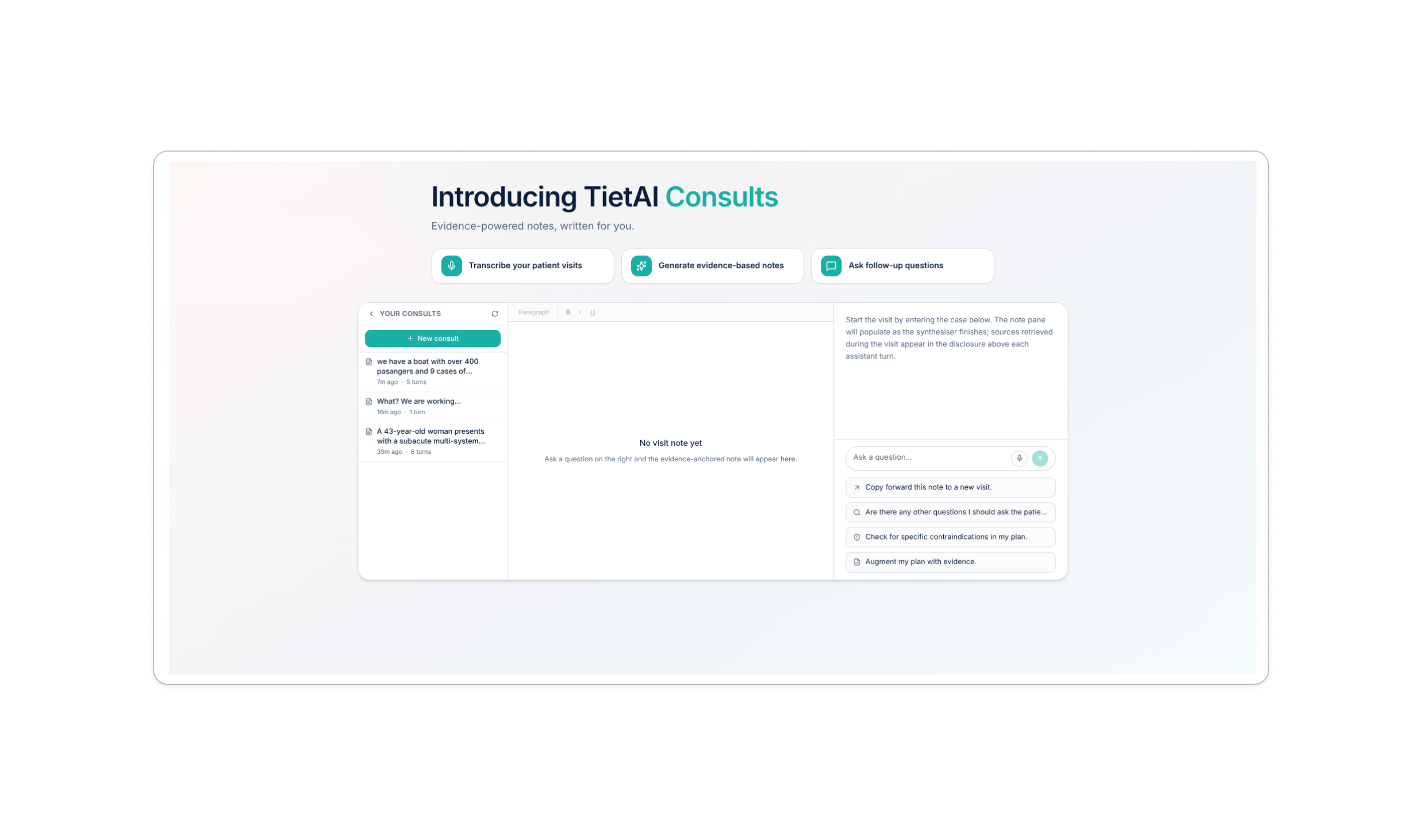 TietAI Clinical Reasoning product screenshot